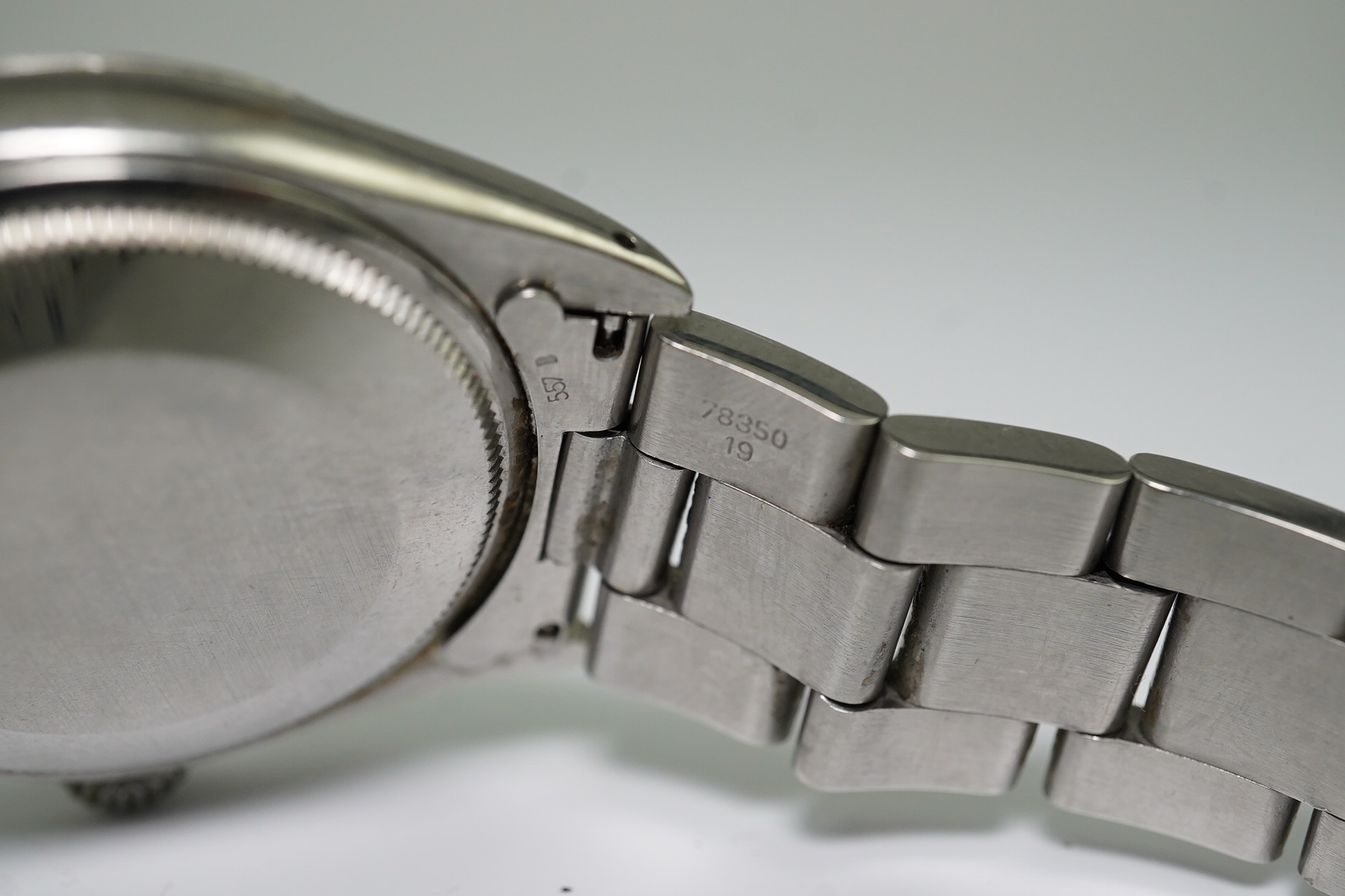 A gentleman's mid 1980's stainless steel Rolex Oyster Perpetual Air-King Date wrist watch, on a stainless steel Rolex bracelet